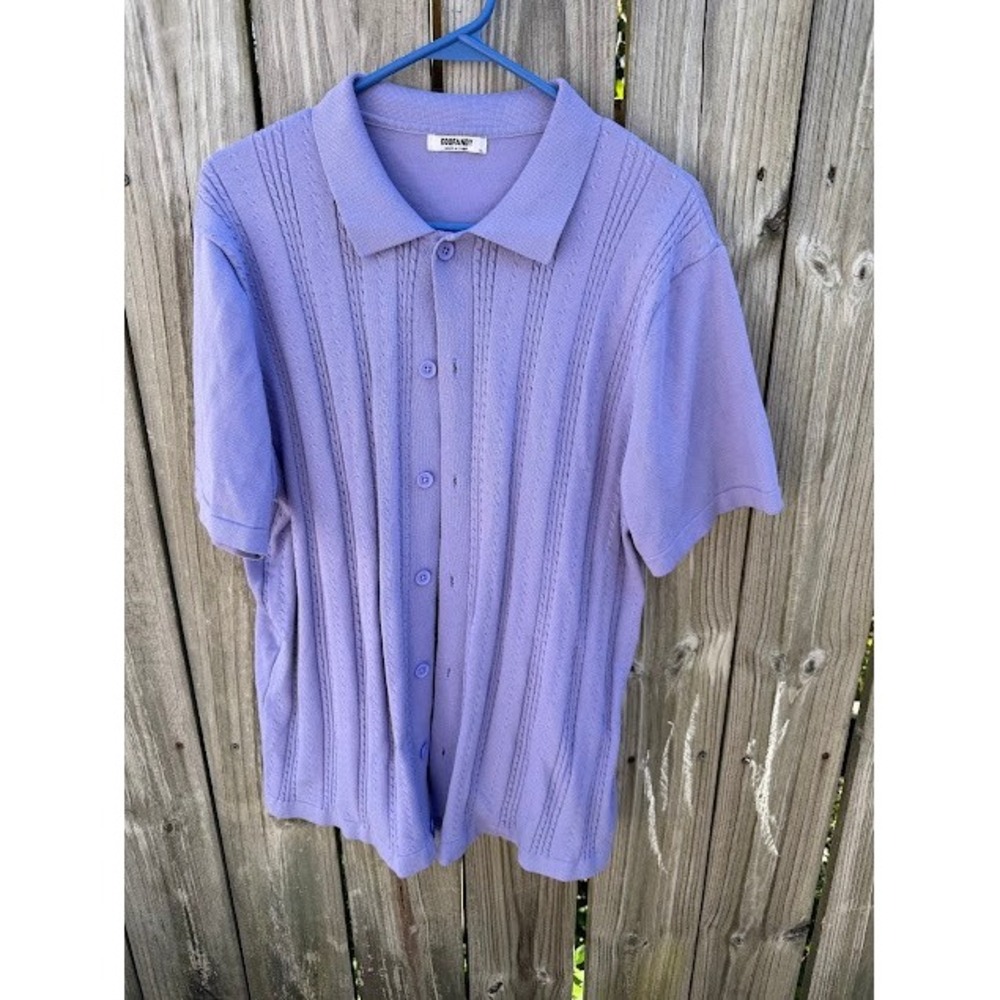 Vintage Retro Mod COOFANDY Knit Polo Shirt XL Purple Cable Knit Button Down